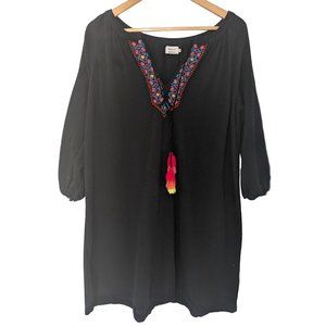 Manoush & Monoprix | Oversized Mini Black Dress with Embroidery | Size 36/Small